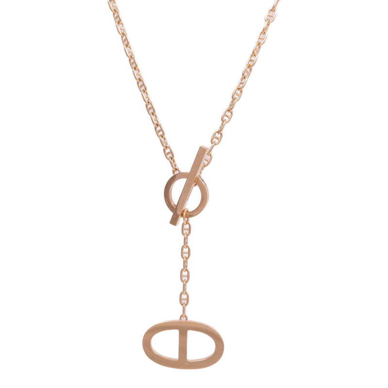 HERMES 18K玫瑰金Chaine d'ancre Contour Pendant Large鑽石項鍊-2