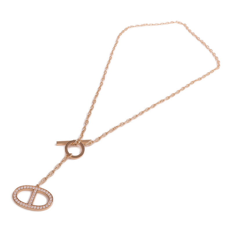 HERMES 18K玫瑰金Chaine d'ancre Contour Pendant Large鑽石項鍊-4