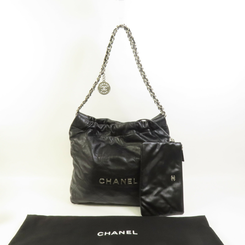 CHANEL 牛皮皮革Chanel 22 Small銀扣鏈帶肩背袋-11