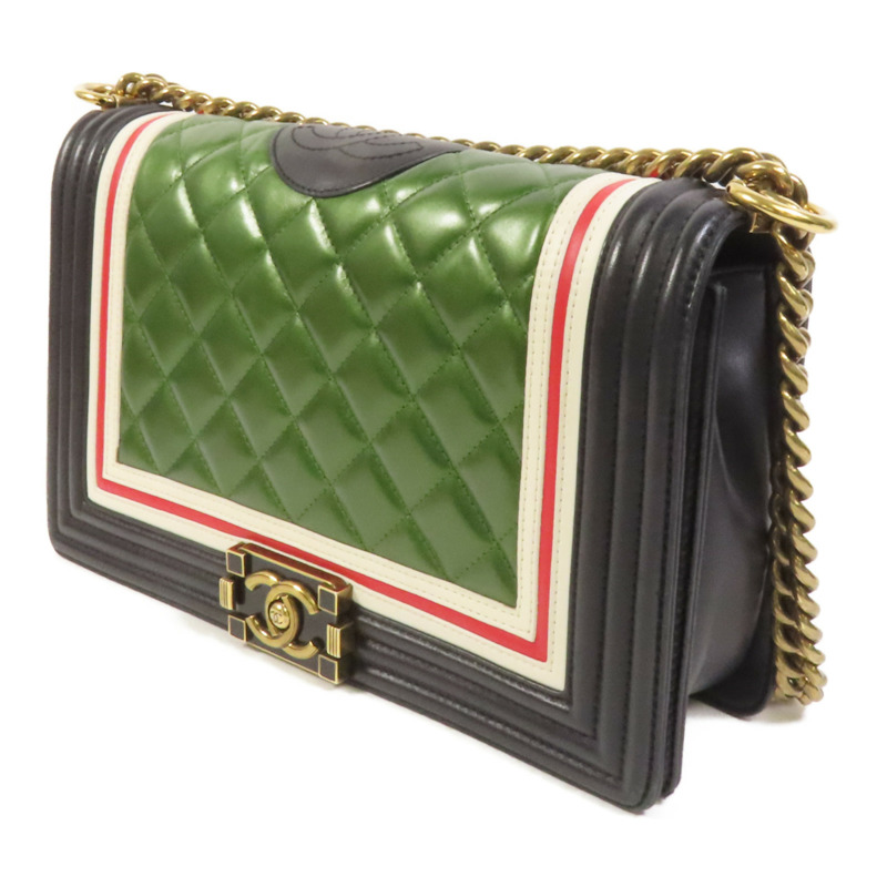 CHANEL 牛皮皮革Boy 28金扣鏈帶肩背袋-2