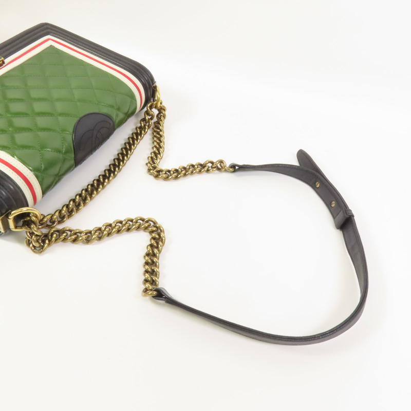 CHANEL 牛皮皮革Boy 28金扣鏈帶肩背袋-5