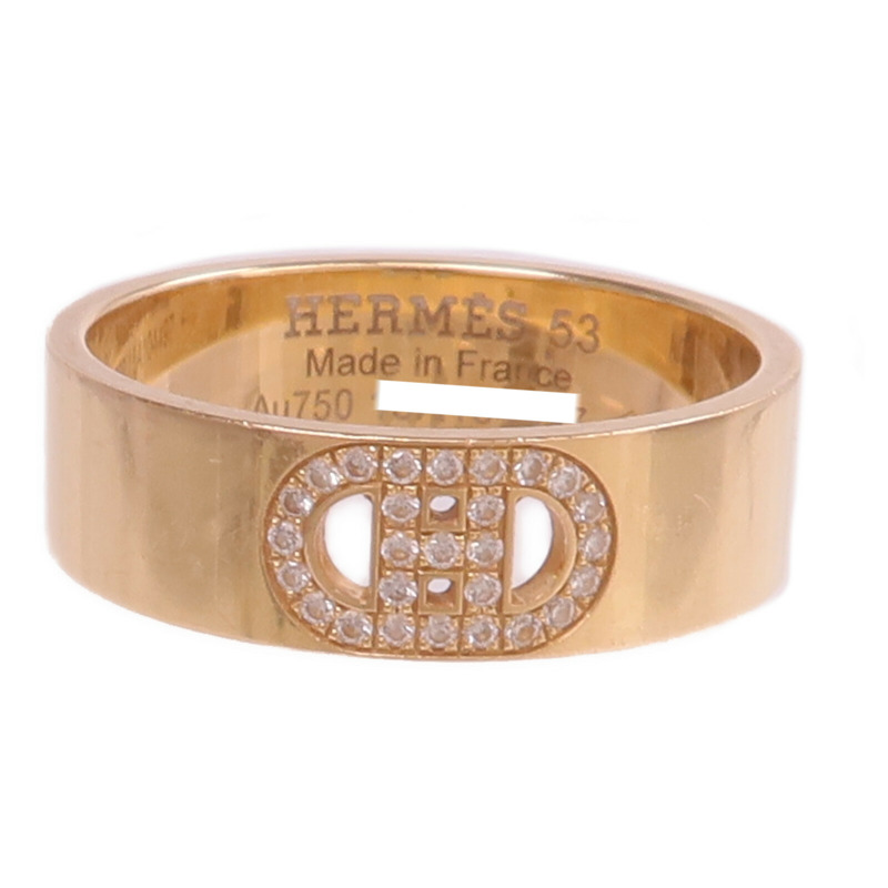 HERMES 18K玫瑰金H d'ancre Ring鑽石戒指Hermes#53/US#6.5-1