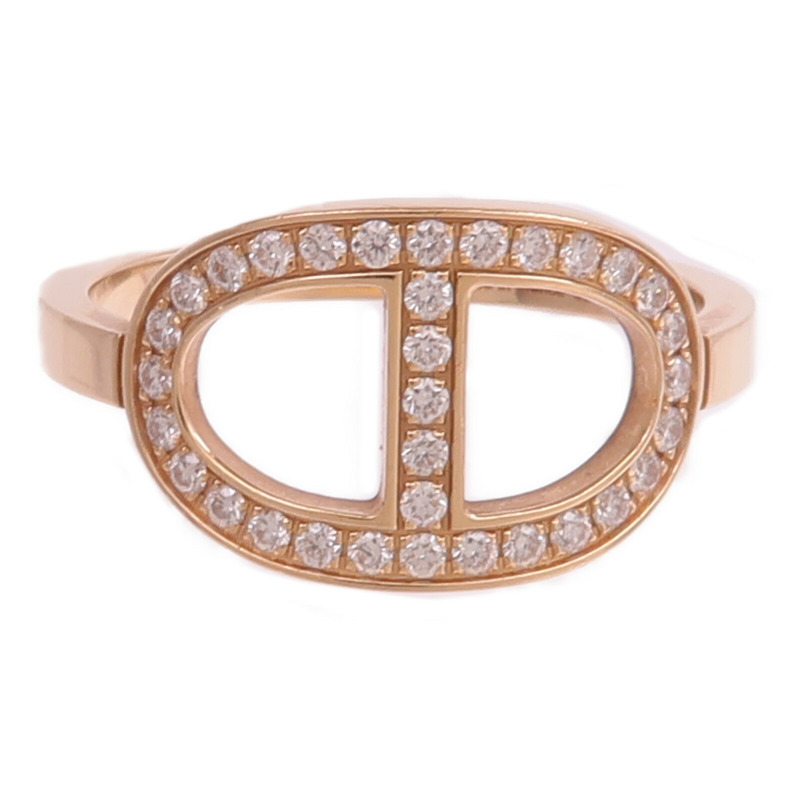 HERMES 18K玫瑰金Chaine d'ancre Contour Ring鑽石戒指Hermes#53/US#6.5-1