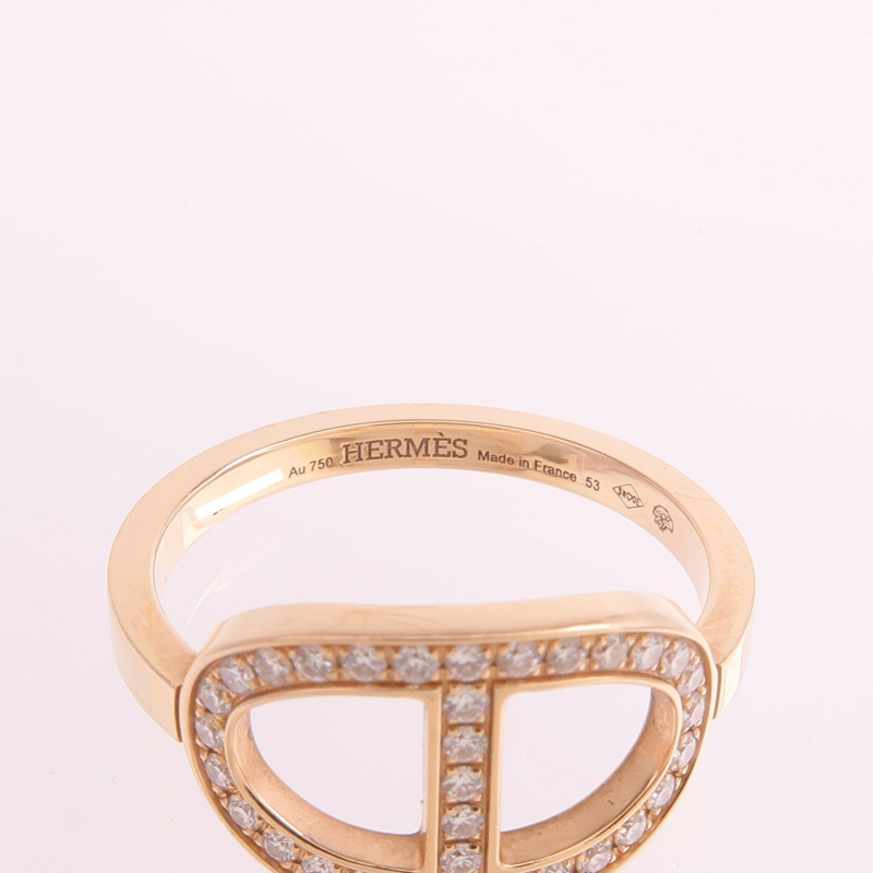 HERMES 18K玫瑰金Chaine d'ancre Contour Ring鑽石戒指Hermes#53/US#6.5-4