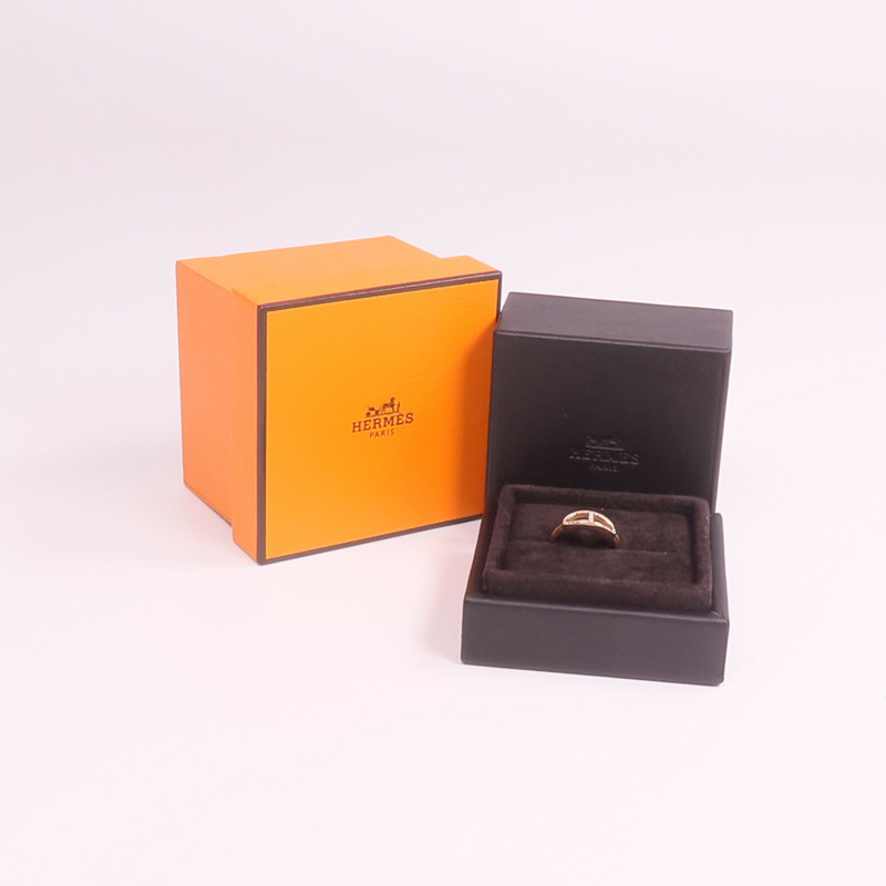 HERMES 18K玫瑰金Chaine d'ancre Contour Ring鑽石戒指Hermes#53/US#6.5-8
