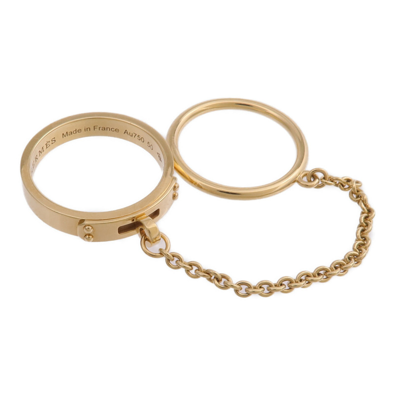 HERMES 18K黃金Bague Kelly TPM Double戒指Hermes#50/US#5.25-4