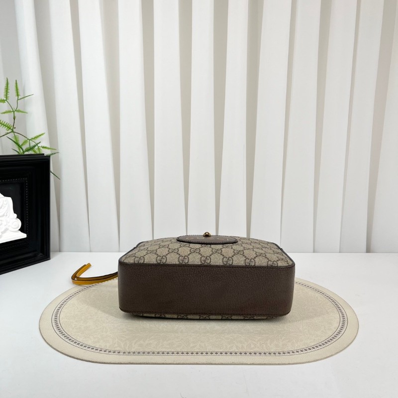 GUCCI古馳 Neo Vintage系列 燙金徽標金屬虎頭老花滿印織物肩帶 帆布拼皮相機包 斜挎包單肩包-4