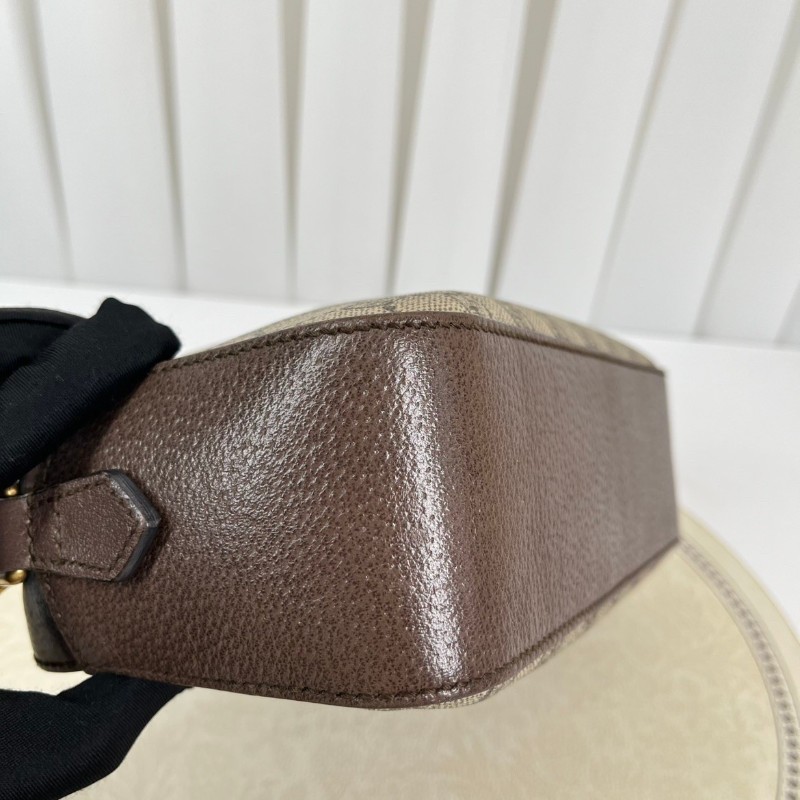 GUCCI古馳 Neo Vintage系列 燙金徽標金屬虎頭老花滿印織物肩帶 帆布拼皮相機包 斜挎包單肩包-8