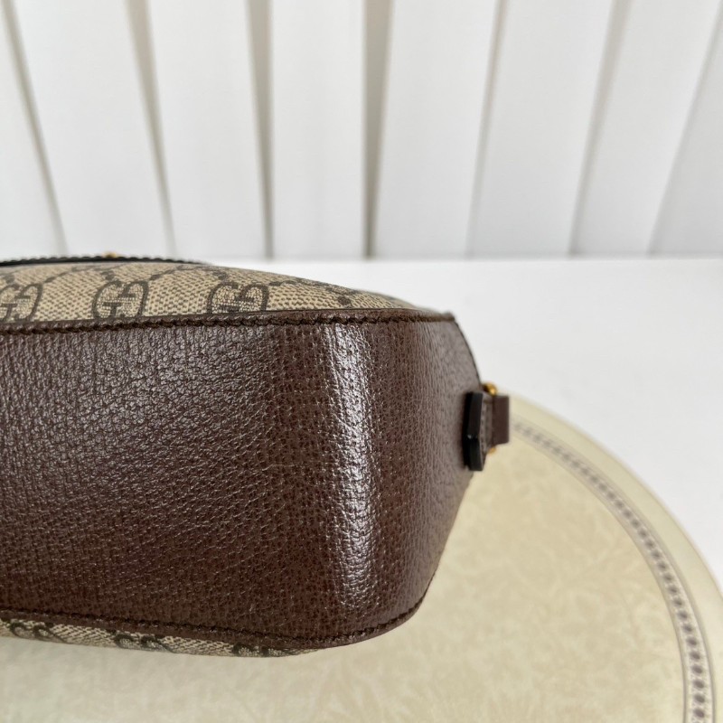 GUCCI古馳 Neo Vintage系列 燙金徽標金屬虎頭老花滿印織物肩帶 帆布拼皮相機包 斜挎包單肩包-9