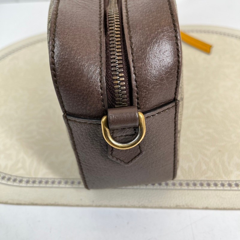 GUCCI古馳 Neo Vintage系列 燙金徽標金屬虎頭老花滿印織物肩帶 帆布拼皮相機包 斜挎包單肩包-17