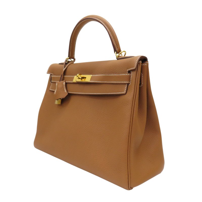 金棕色 Togo牛革 Kelly 32 凱莉包 兩用包 A刻 金扣-2