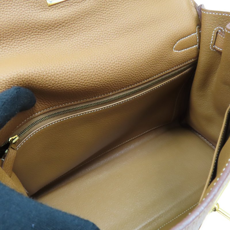 金棕色 Togo牛革 Kelly 32 凱莉包 兩用包 A刻 金扣-4