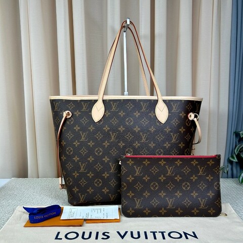 LV路易威登neverfull老花購物袋子母包 經典老花滿印 紅色內裡 手拎單肩腋下包 萬年經典款 實用大容量 日常出街旅遊度假都Ok