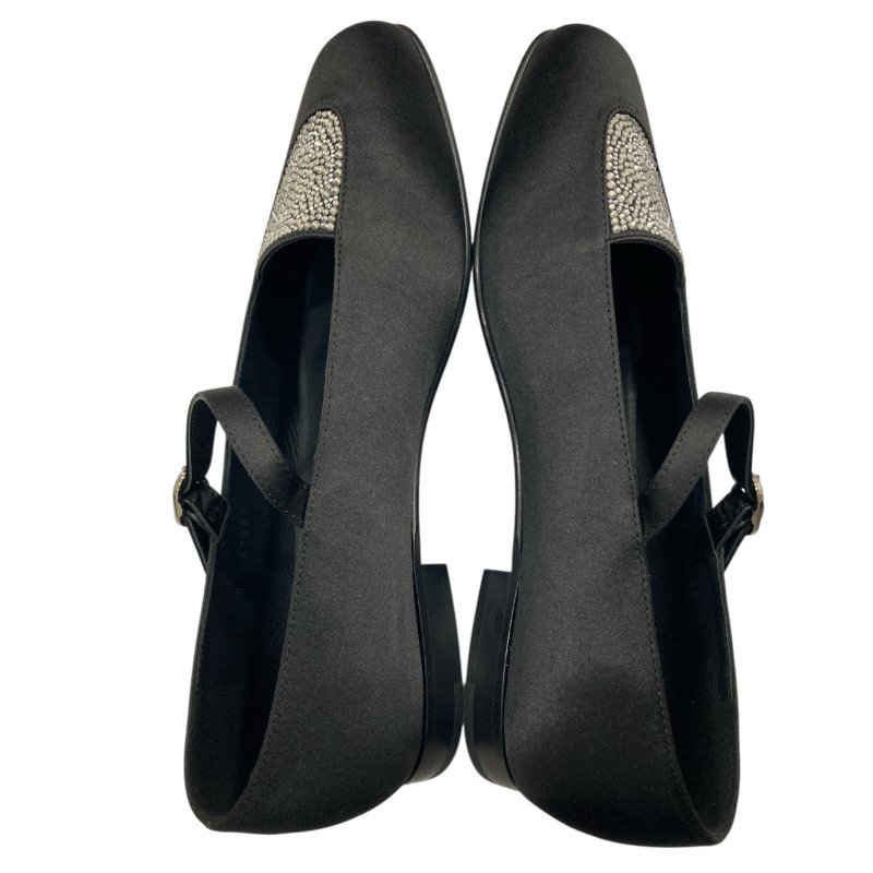 CHANEL 水鑽瑪莉珍鞋 緞面 黑色-6