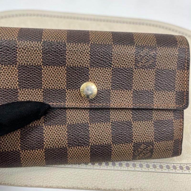 LV路易威登 棕色棋盤格對折錢包 內部卡位清晰 可放多張卡片 後面大隔層可放現金-2