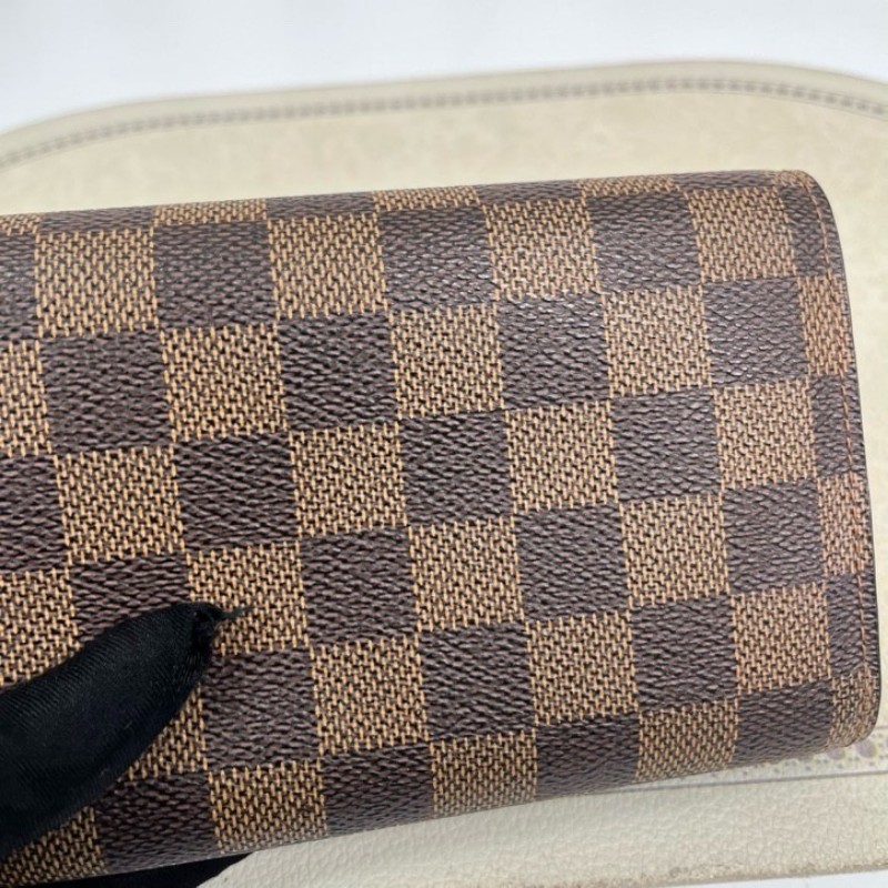 LV路易威登 棕色棋盤格對折錢包 內部卡位清晰 可放多張卡片 後面大隔層可放現金-3
