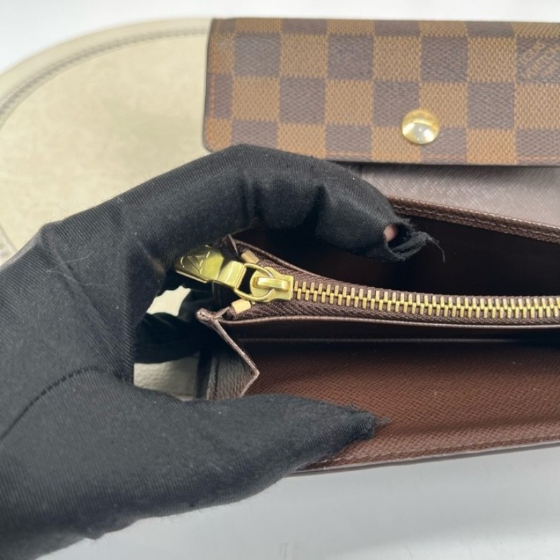 LV路易威登 棕色棋盤格對折錢包 內部卡位清晰 可放多張卡片 後面大隔層可放現金-16