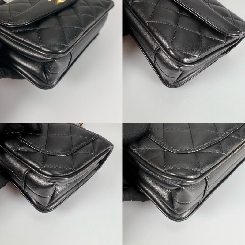 CHANEL 季節款金鍊包羊皮黑 保卡款24開-12