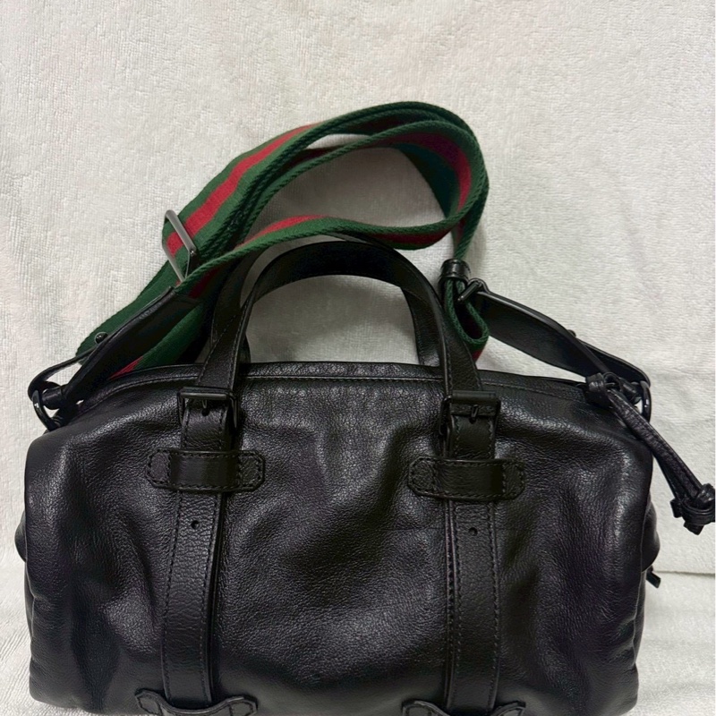 Gucci黑色皺紋皮革小號旅行袋（型號：725701）-2