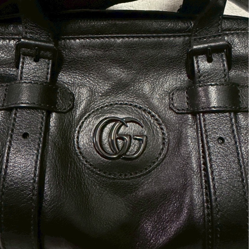 Gucci黑色皺紋皮革小號旅行袋（型號：725701）-6