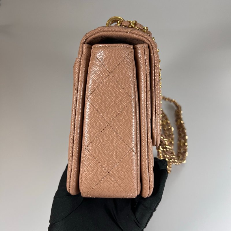 CHANEL CF奶茶荔枝側肩包 AS3633/晶片款-2