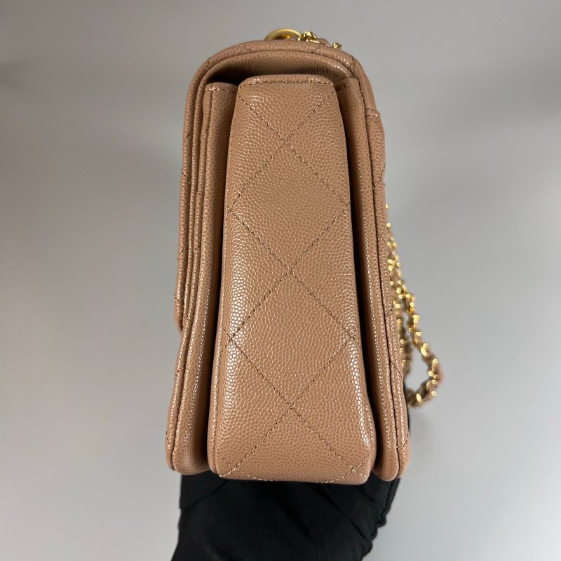 CHANEL CF奶茶荔枝側肩包 AS3633/晶片款-3