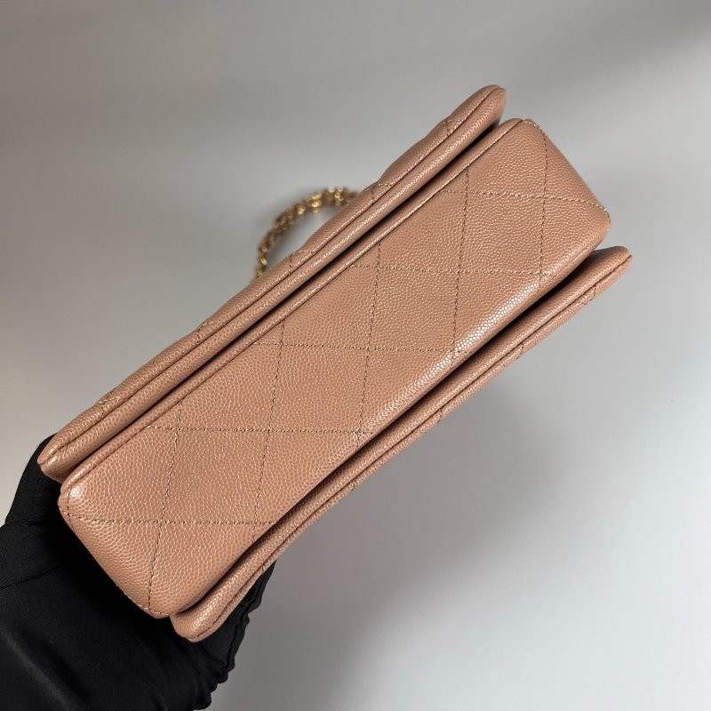 CHANEL CF奶茶荔枝側肩包 AS3633/晶片款-4