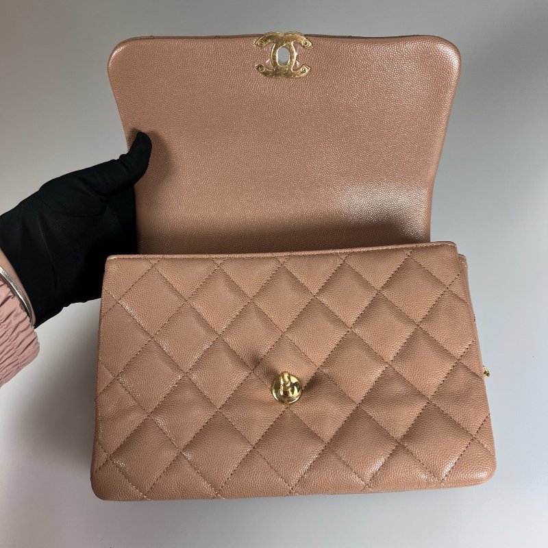 CHANEL CF奶茶荔枝側肩包 AS3633/晶片款-5