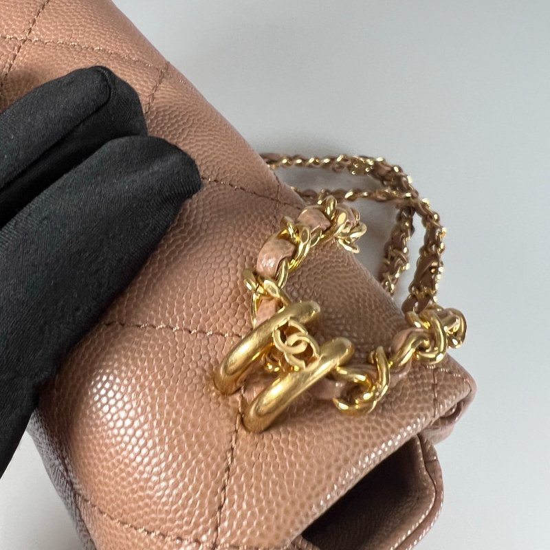 CHANEL CF奶茶荔枝側肩包 AS3633/晶片款-8