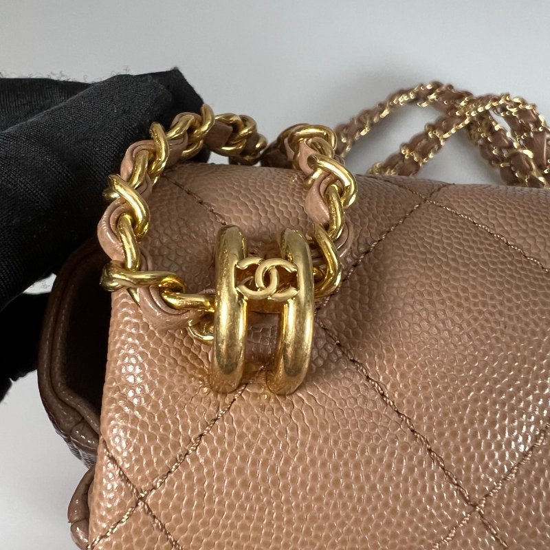 CHANEL CF奶茶荔枝側肩包 AS3633/晶片款-9