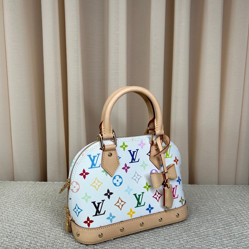 LV路易威登Alma BB白三彩貝殼包 芯片款 白三彩配色 超級亮眼 有肩帶 可單肩可手提 包型立體飽滿 容量實用 日常通勤百搭 不容易撞款-2