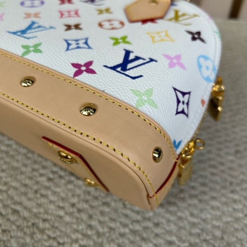 LV路易威登Alma BB白三彩貝殼包 芯片款 白三彩配色 超級亮眼 有肩帶 可單肩可手提 包型立體飽滿 容量實用 日常通勤百搭 不容易撞款-11