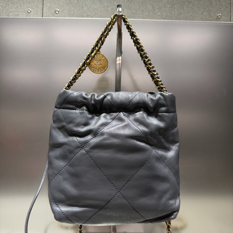 Chanel香奈兒 22 BAG mini牛皮 深灰色 金扣 單肩斜挎包 （23B）-1