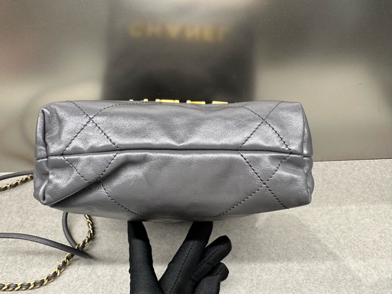 Chanel香奈兒 22 BAG mini牛皮 深灰色 金扣 單肩斜挎包 （23B）-4