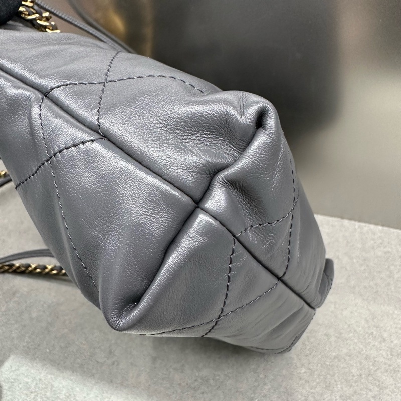 Chanel香奈兒 22 BAG mini牛皮 深灰色 金扣 單肩斜挎包 （23B）-6