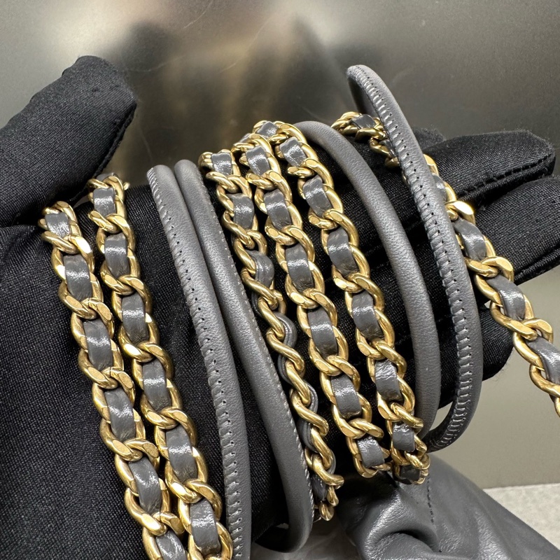 Chanel香奈兒 22 BAG mini牛皮 深灰色 金扣 單肩斜挎包 （23B）-8