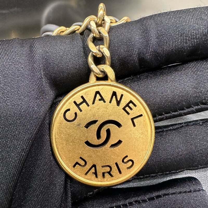 Chanel香奈兒 22 BAG mini牛皮 深灰色 金扣 單肩斜挎包 （23B）-11