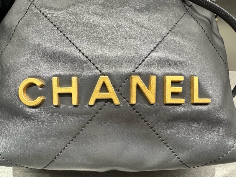 Chanel香奈兒 22 BAG mini牛皮 深灰色 金扣 單肩斜挎包 （23B）-14