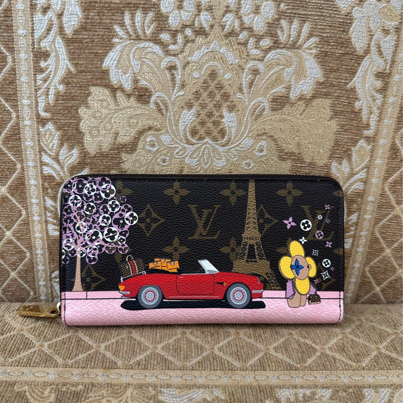 LV 原花內紅色12卡vivienne鐵塔跑車圖ㄇ拉長夾M68487-0