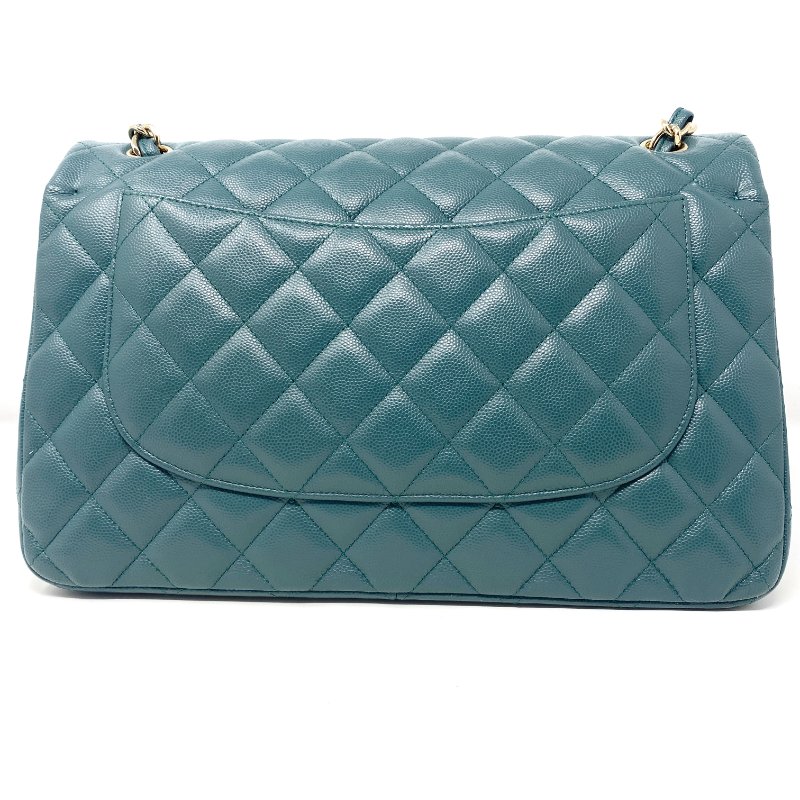 香奈兒 Chanel Jumbo Classic Flap CF 淡綠色 菱格紋 魚子醬皮 Caviar 雙蓋 雙蓋頭 口蓋包 翻蓋包 鏈條包 肩背包 斜背包 淡金扣-2