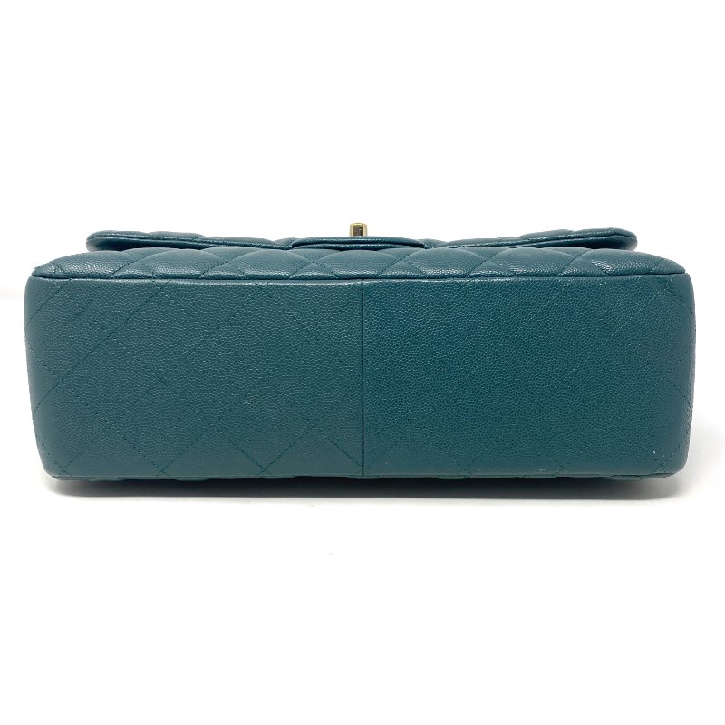 香奈兒 Chanel Jumbo Classic Flap CF 淡綠色 菱格紋 魚子醬皮 Caviar 雙蓋 雙蓋頭 口蓋包 翻蓋包 鏈條包 肩背包 斜背包 淡金扣-3