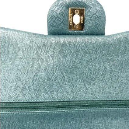 香奈兒 Chanel Jumbo Classic Flap CF 淡綠色 菱格紋 魚子醬皮 Caviar 雙蓋 雙蓋頭 口蓋包 翻蓋包 鏈條包 肩背包 斜背包 淡金扣-7