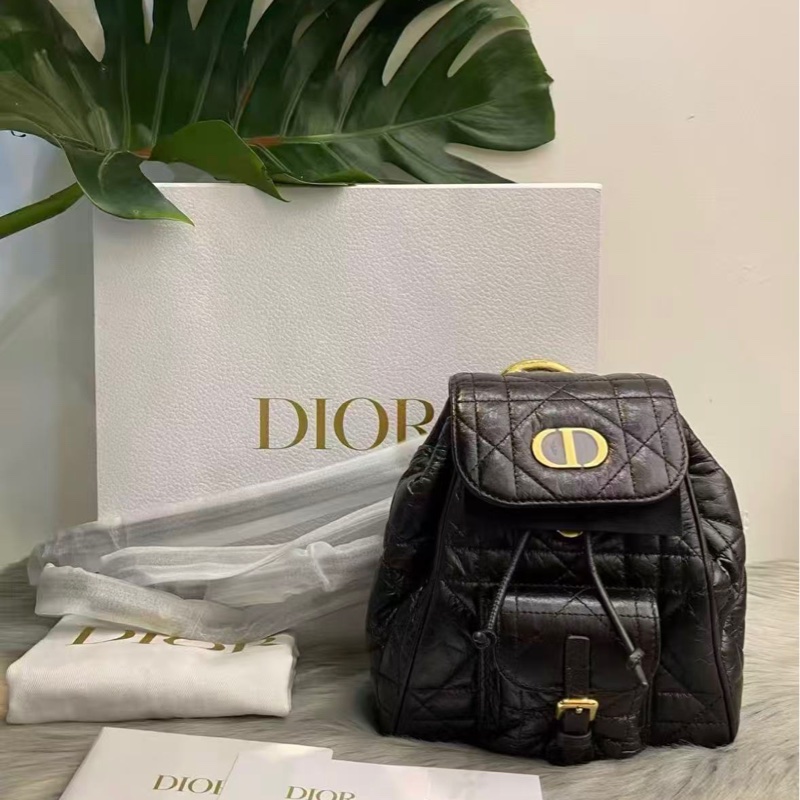 Dior caro 小號藤格紋 黑金後背包18*18.5*8.5 99新配件塵袋-0