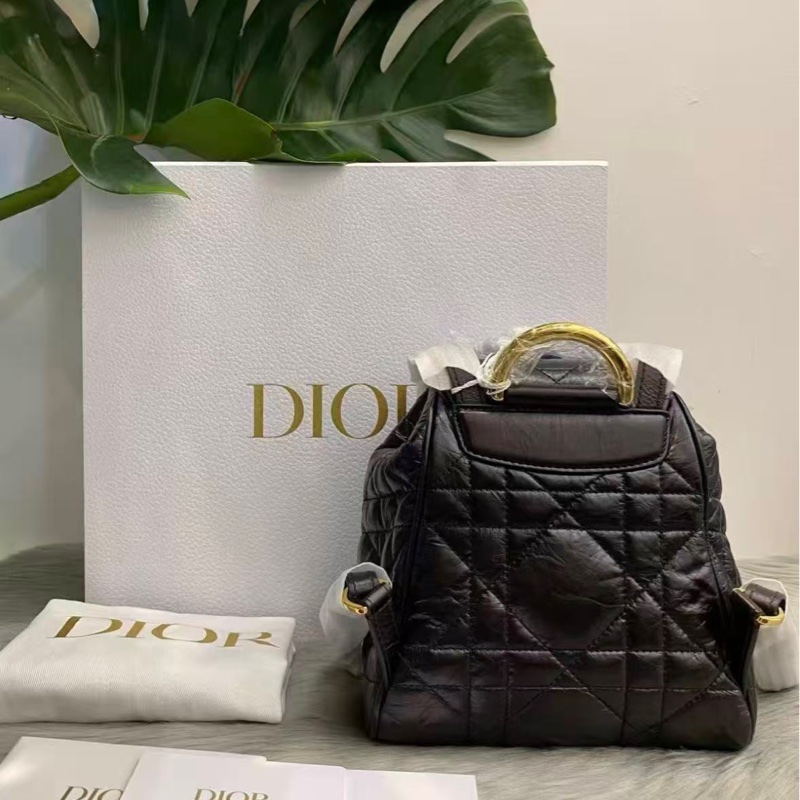 Dior caro 小號藤格紋 黑金後背包18*18.5*8.5 99新配件塵袋-1