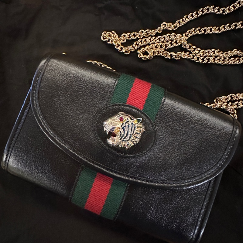 I 近全新Gucci Rajah Leather Shoulder Bag Mini Black-5