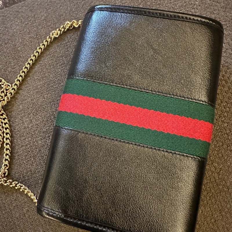 I 近全新Gucci Rajah Leather Shoulder Bag Mini Black-6