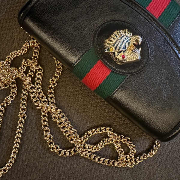 I 近全新Gucci Rajah Leather Shoulder Bag Mini Black-9