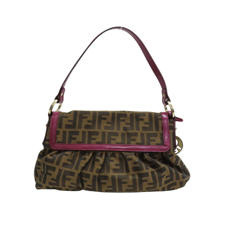 紫紅/棕色 帆布 牛皮 Borsa Chef 肩背包【FENDI 芬迪】 8BR445-1