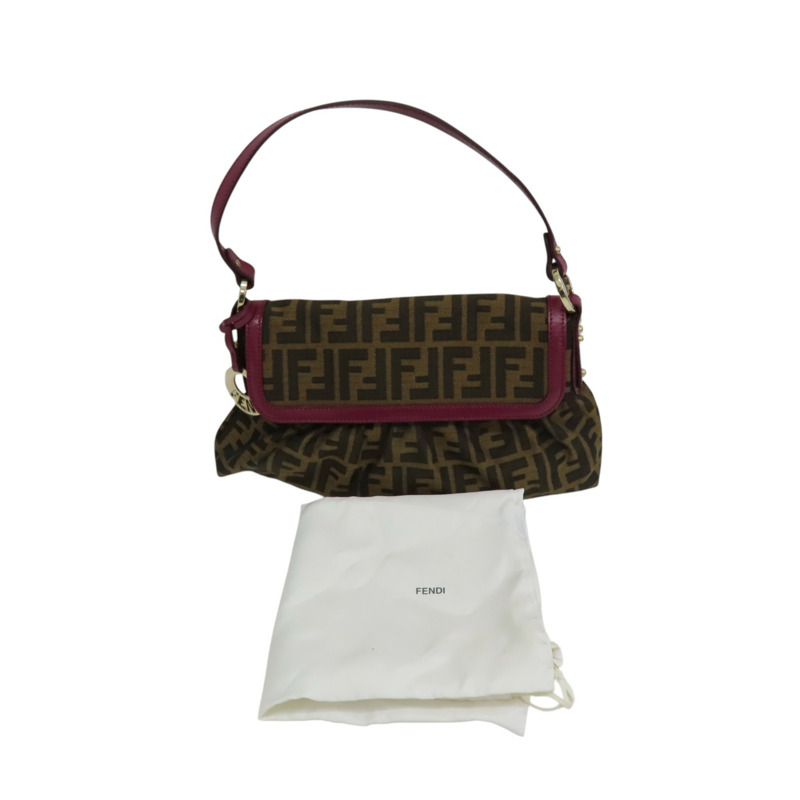 紫紅/棕色 帆布 牛皮 Borsa Chef 肩背包【FENDI 芬迪】 8BR445-12