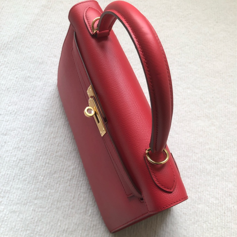 Hermes愛馬仕Kelly28紅色epsom皮金扣O刻-9
